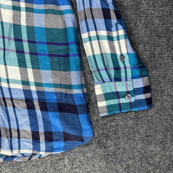 Talbots Shirt Womens Medium Blue Plaid Button Up Blouse Pocket Button Cuffs - Picture 3 of 9